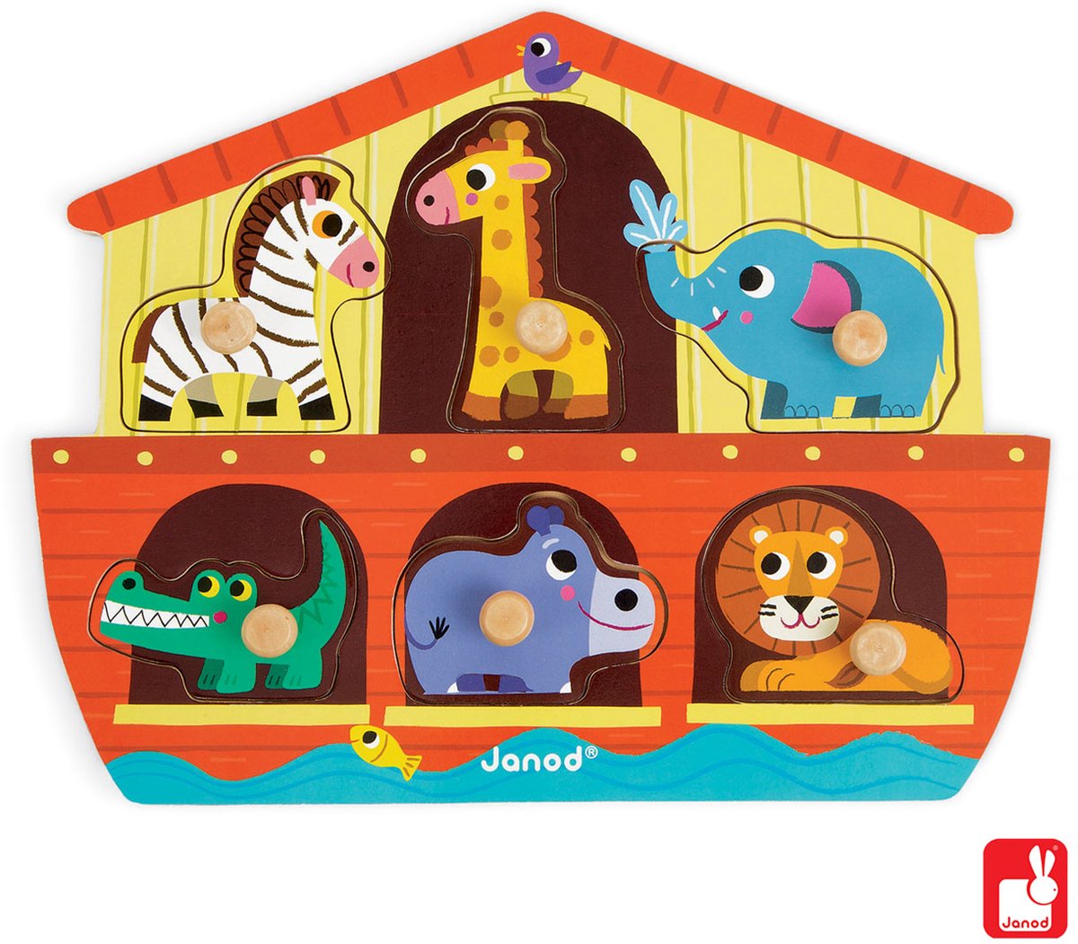 Janod - puzzle boutons - Arche de Noé - 6 pièces