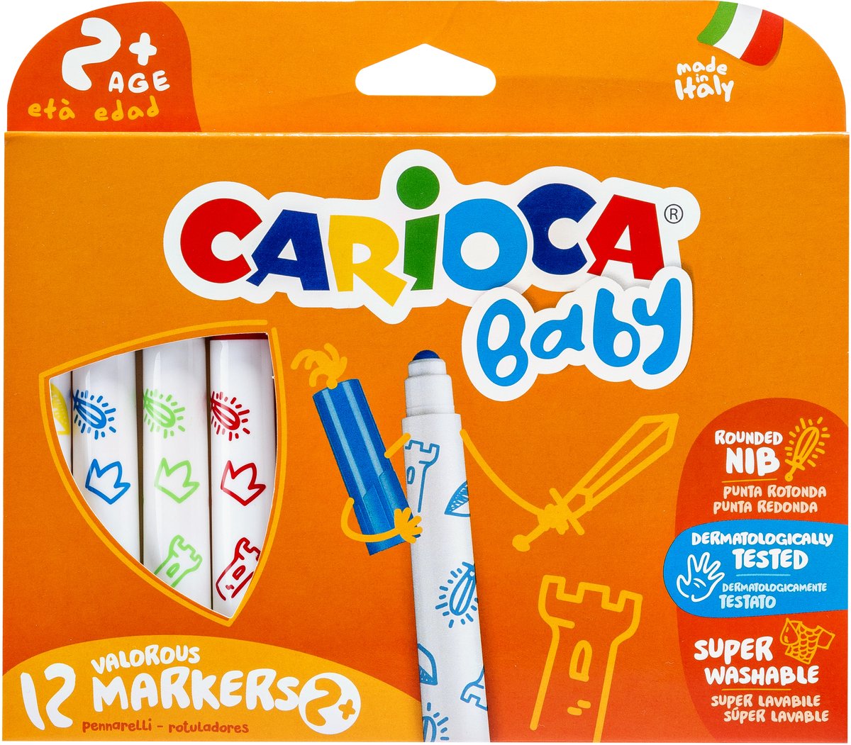 Carioca baby 2+ feutres super lavables 12 pcs taille krt