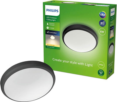 Philips LED Doris Plafond 6W 27K Noir IP54 HV