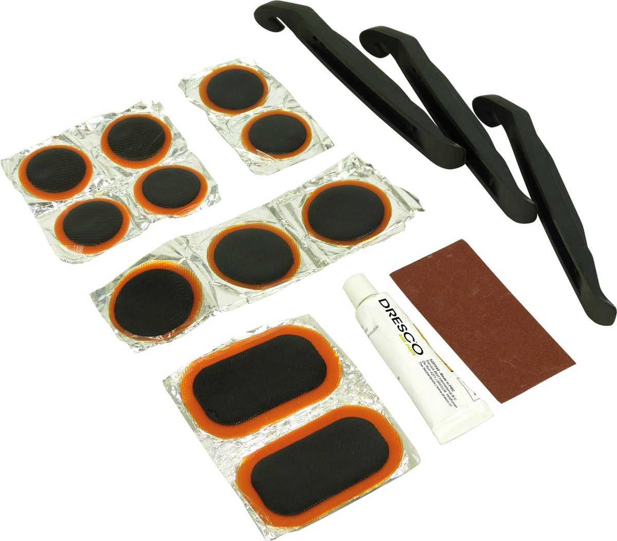 Kit de réparation de pneus de vélo Dresco - kit de réparation de vélo - 17 pièces - blanc