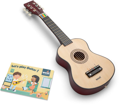 Woet ® guitare jouet en bois avec sangle de transport - naturel - instrument jouet - ma première guitare avec livret de musique - jouer de la guitare pour les enfants - à partir de 3 ans