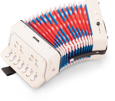 Accordéon jouet Woet ® pour enfants - instrument jouet - blanc - avec livret de musique avec 8 chansons - à partir de 3 ans