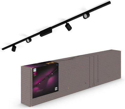 Éclairage sur rail de plafond Philips hue perifo - lumière blanche et colorée - 4 spots - noir - kit de base