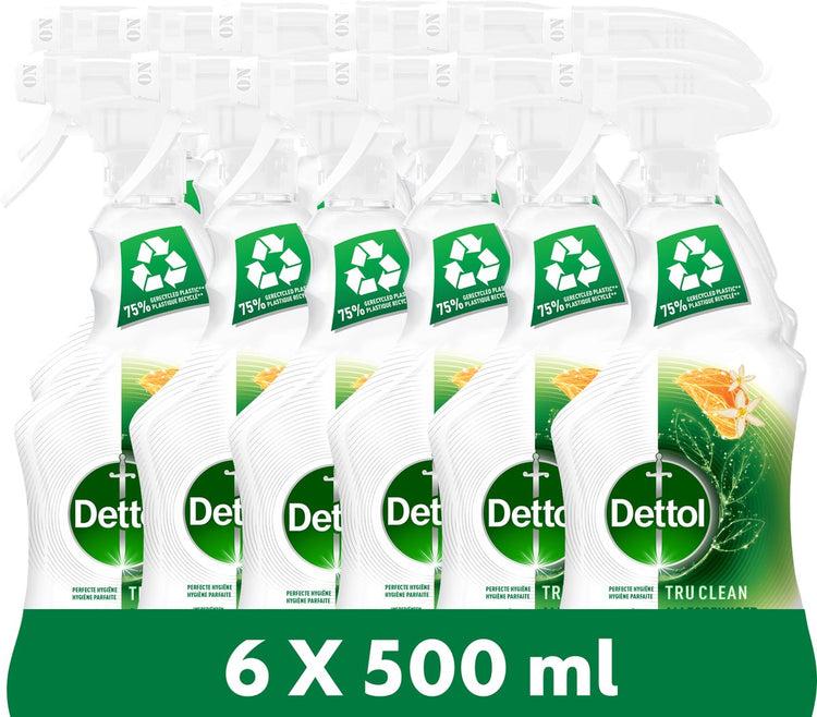 Spray nettoyant tout usage Dettol - tru clean - fleur de citronnier mandarin - pack économique 6x500 ml
