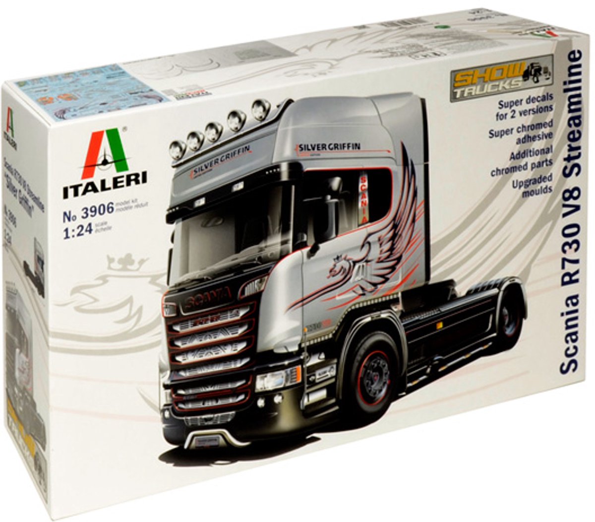 Italeri 3906 scania r730 v8 rationaliser « griffon argenté » 1:24