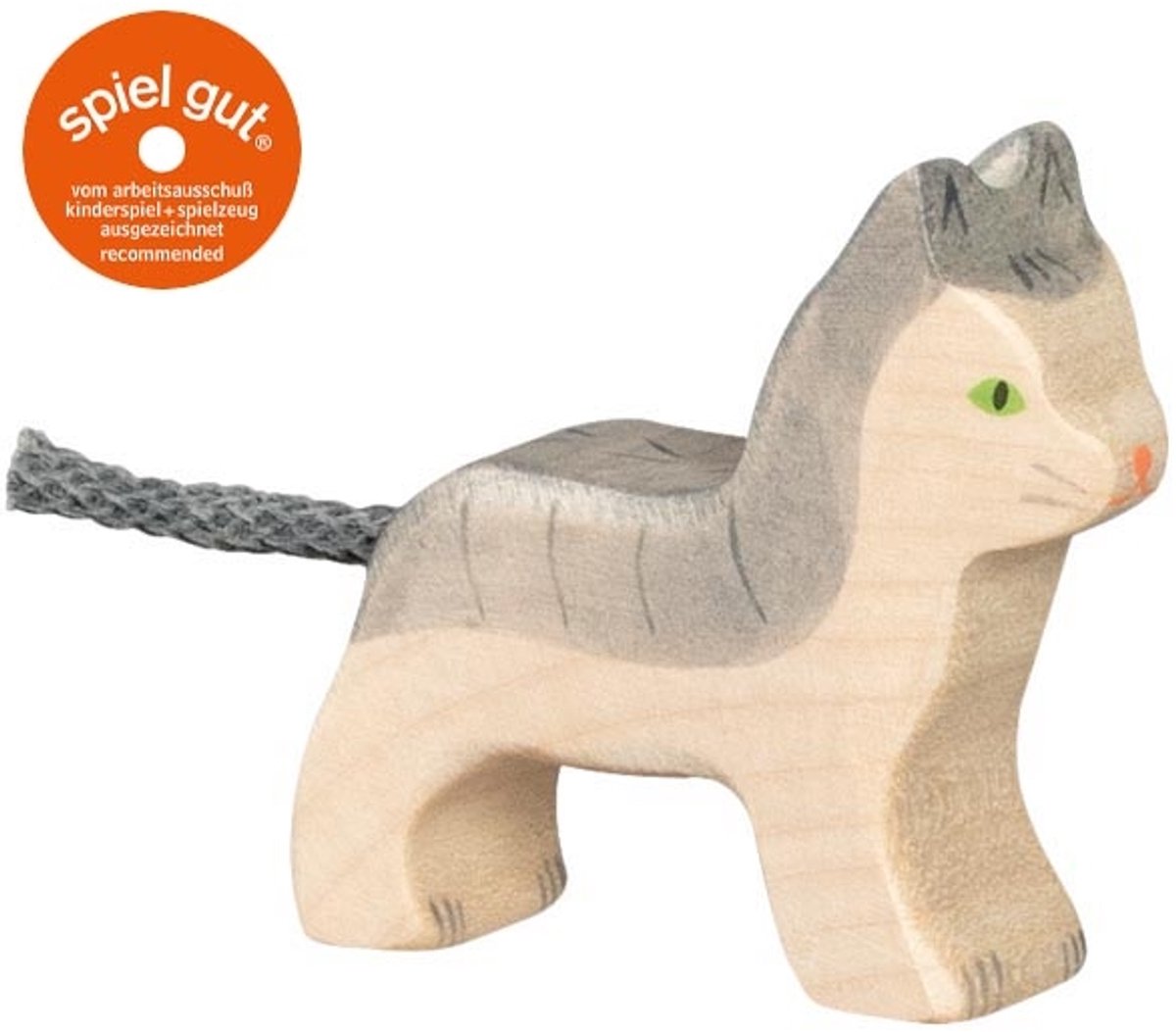 Ferme Holztiger - chat petit gris - 6x2x5cm - figurine en bois - fait main