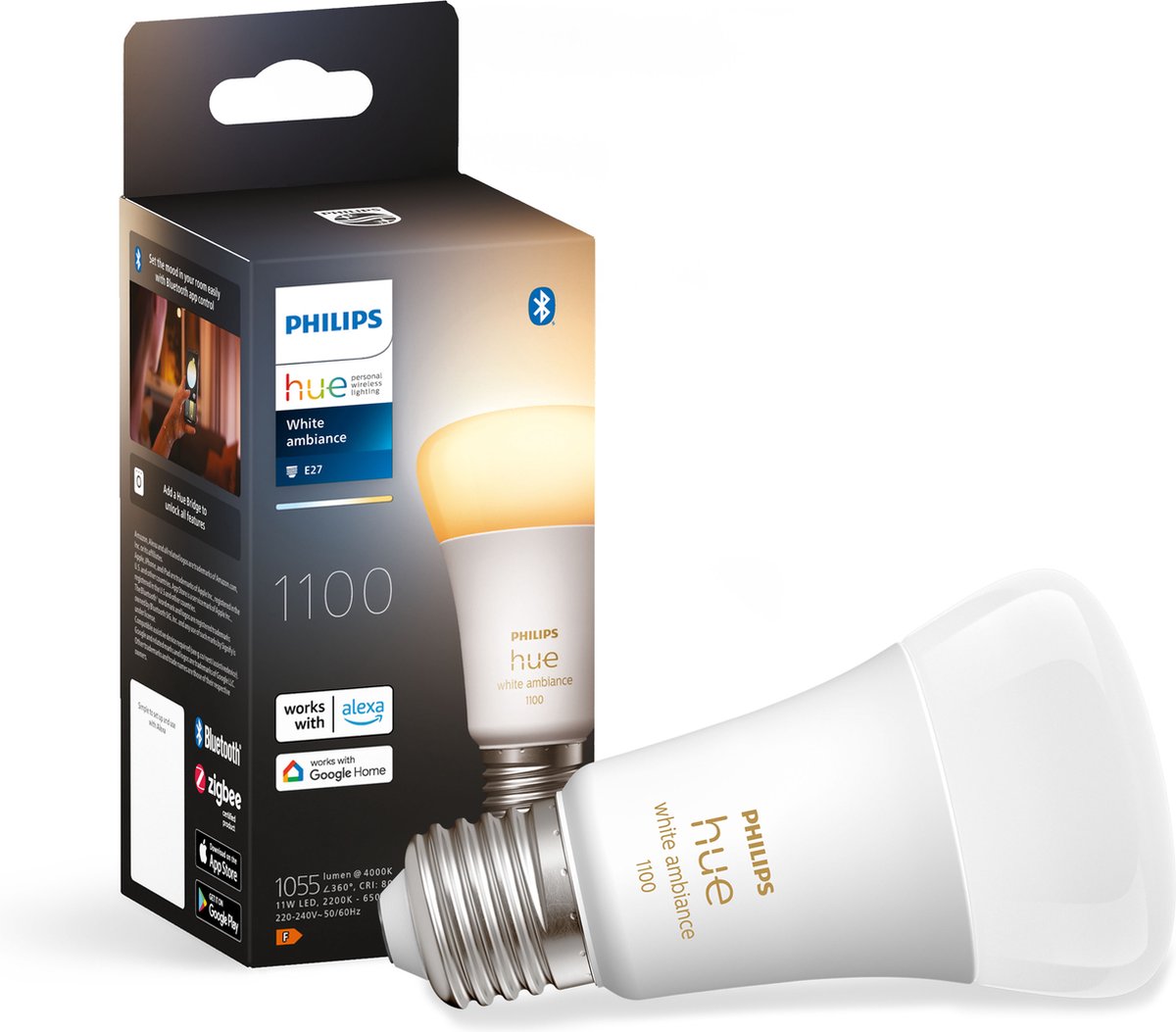 Source de lumière Philips Hue Standard Lamp E27 - Lumière blanche chaude à froide - 1 pack - 1100 lm - Bluetooth