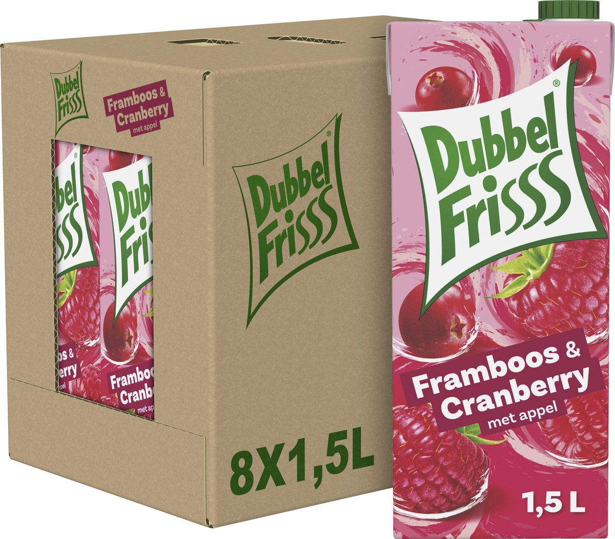 Dubbelfrisss framboise canneberge - boisson gazeuse - 8 x 1,5l
