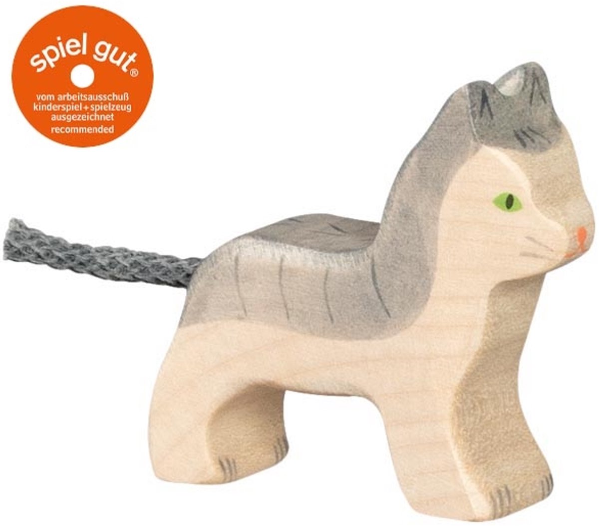 Ferme Holztiger - chat petit gris - 6x2x5cm - figurine en bois - fait main