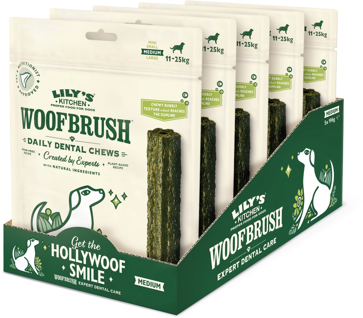 Lily's Kitchen - Snacks pour chiens - Brosse à mâcher dentaire naturelle - Medium 5 x 196 g