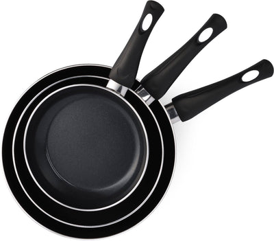 Set de poêles Bk brillant 3 pièces - 20 24 28 cm - revêtement antiadhésif sans PFA - set de poêles à induction - poêle en céramique - passe au four jusqu'à 160°c - poignées froides - sans couvercle - noir