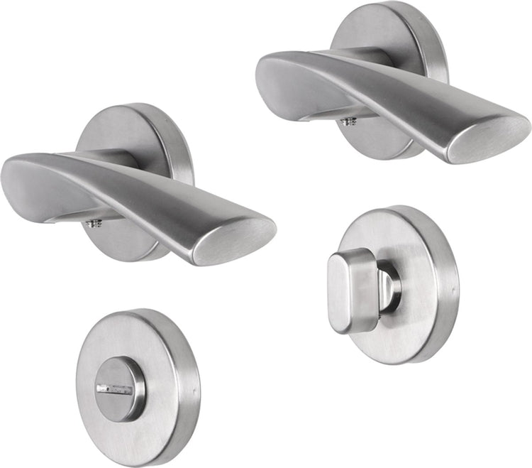 Poignée de porte Impresso - Wigston - pour l'intérieur - ronde avec rosace de toilette ronde - acier inoxydable - 2 pièces