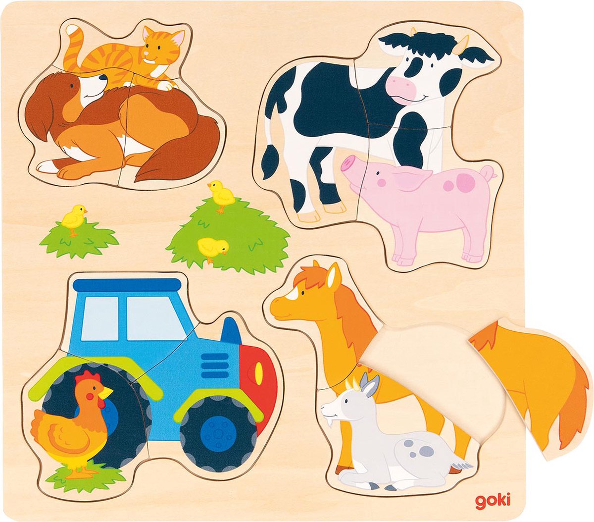 Puzzle à insert Goki - animaux de la ferme - 12 pièces - bois - 2 ans
