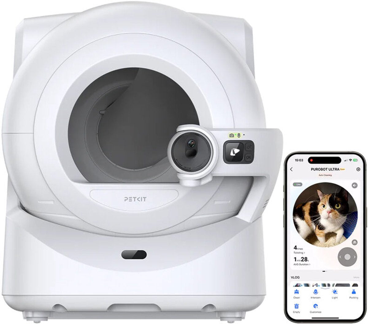 Petkit - purobot ultra - bac à litière automatique - avec caméra - révolutionnaire 360° - surveillance du comportement - santé animale