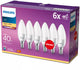 Bougie LED Philips économe en énergie mate - 40 W - E14 - lumière blanc chaud - 6 pièces - économisez sur les coûts énergétiques