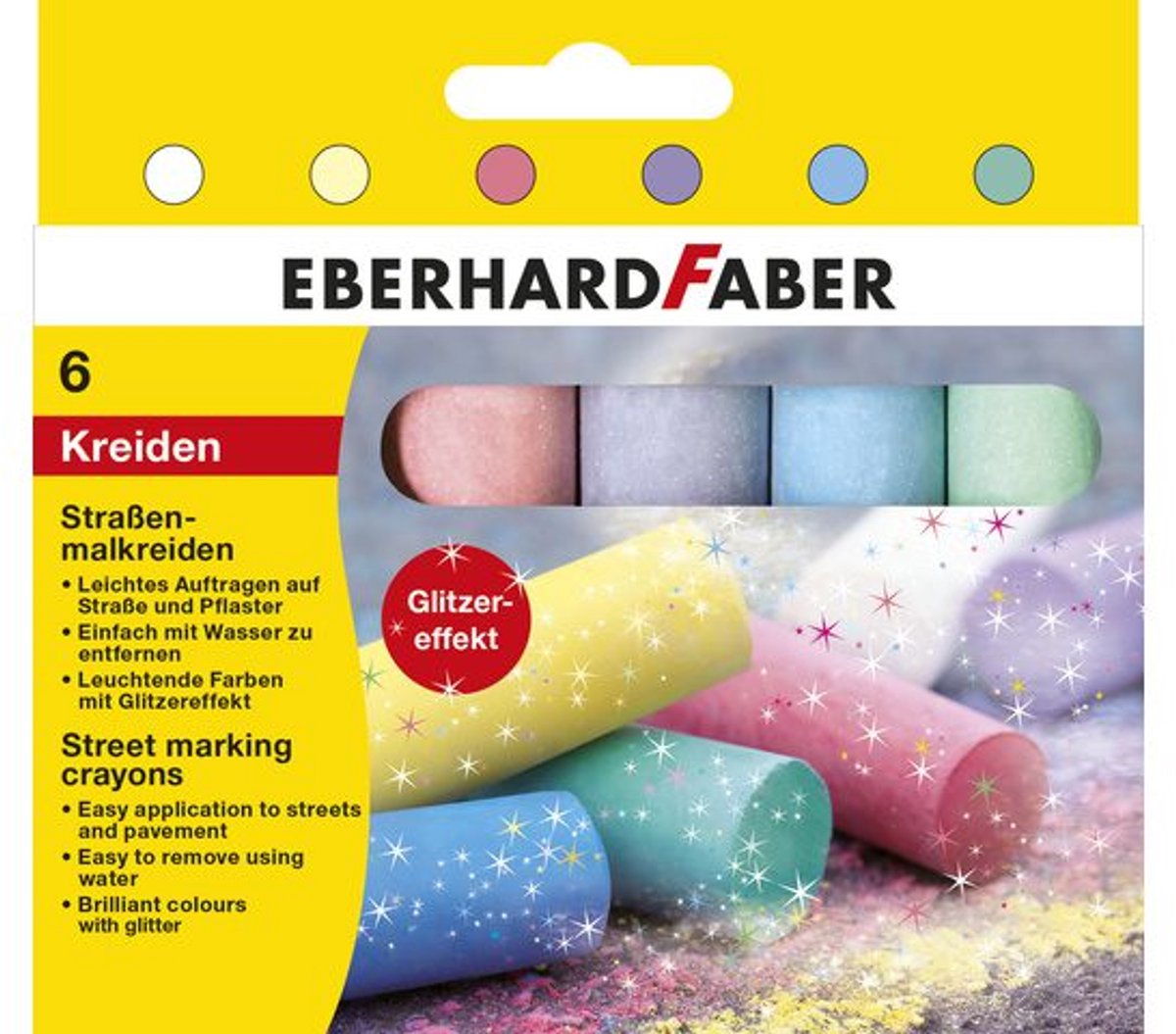 Craie de trottoir Eberhard faber - 6 pièces - couleurs pailletées - ef-526504