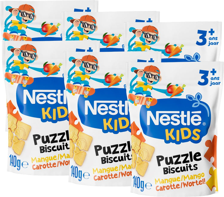 Nestlé Kids Puzzle Biscuit Mangue Carotte - Goûter pour tout-petits - 3 ans et plus - 6 x 140 g