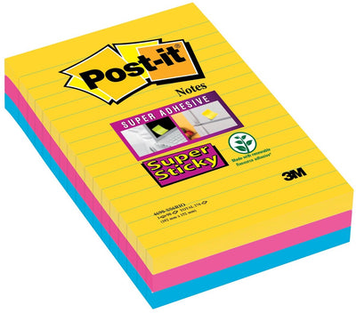 Notes super collantes post-it 101x152 mm jaune bleu rose
