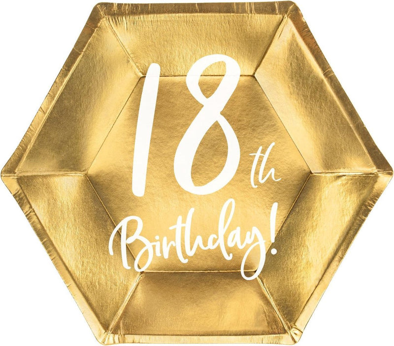 Assiettes de décoration de fête 18e anniversaire or (6 pièces)