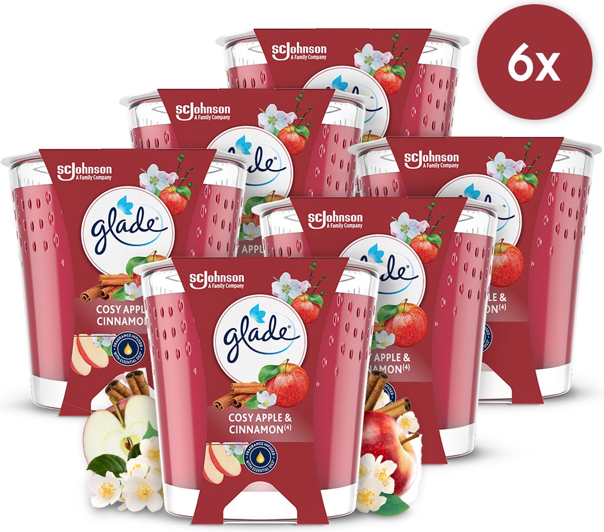 Bougie parfumée Glade cosy pomme cannelle 100% cire de colza