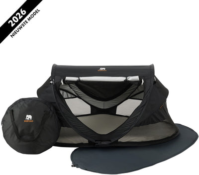 Lit de camping de luxe pour tout-petit Deryan - avec matelas autogonflant - noir