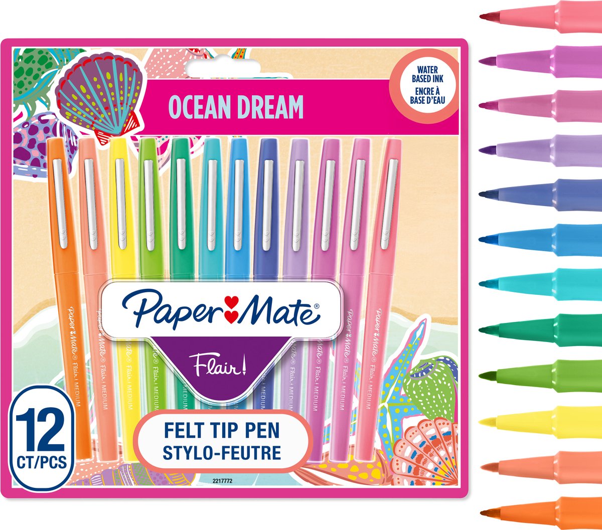 Feutres Paper Mate Flair | marqueurs à pointe moyenne (0,7 mm) | marqueurs de couleur de rêve océan assortis | pour enfants adultes coloriage, agendas plus | 12 pièces