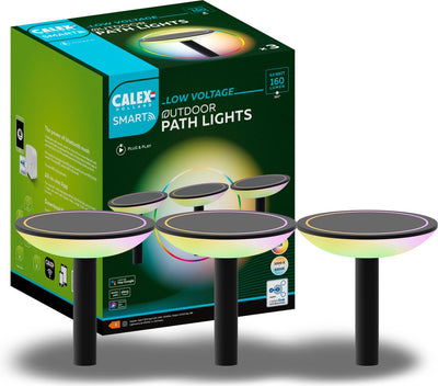 Éclairage de jardin extérieur intelligent Calex 24 V - lot de 3 éclairages de chemin - spot au sol intelligent - RVB et lumière blanche chaude - noir