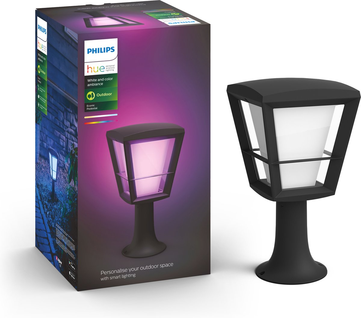 Lampe sur pied Philips Hue Econic - lumière blanche et colorée - noir - faible
