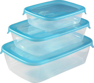 Curver Fresh Go Récipients alimentaires avec couvercle - rectangulaires - 0,5l - 1l et 2l - 3 pièces - bleu transparent