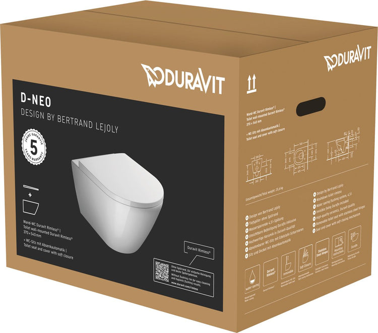 Duravit d-neo WC suspendu avec siège 37x54x40cm blanc brillant