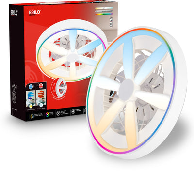 Briloner air - ventilateur de plafond avec éclairage RGB - ventilateur de plafond dimmable - lampe ventilateur 5 vitesses - mode été et hiver - RGB CCT - ø48cm - blanc