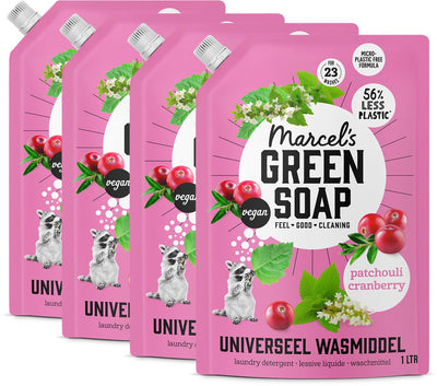 Recharge lessive universelle savon vert Marcel's - patchouli canneberge - 4 x 1l - 92 lavages