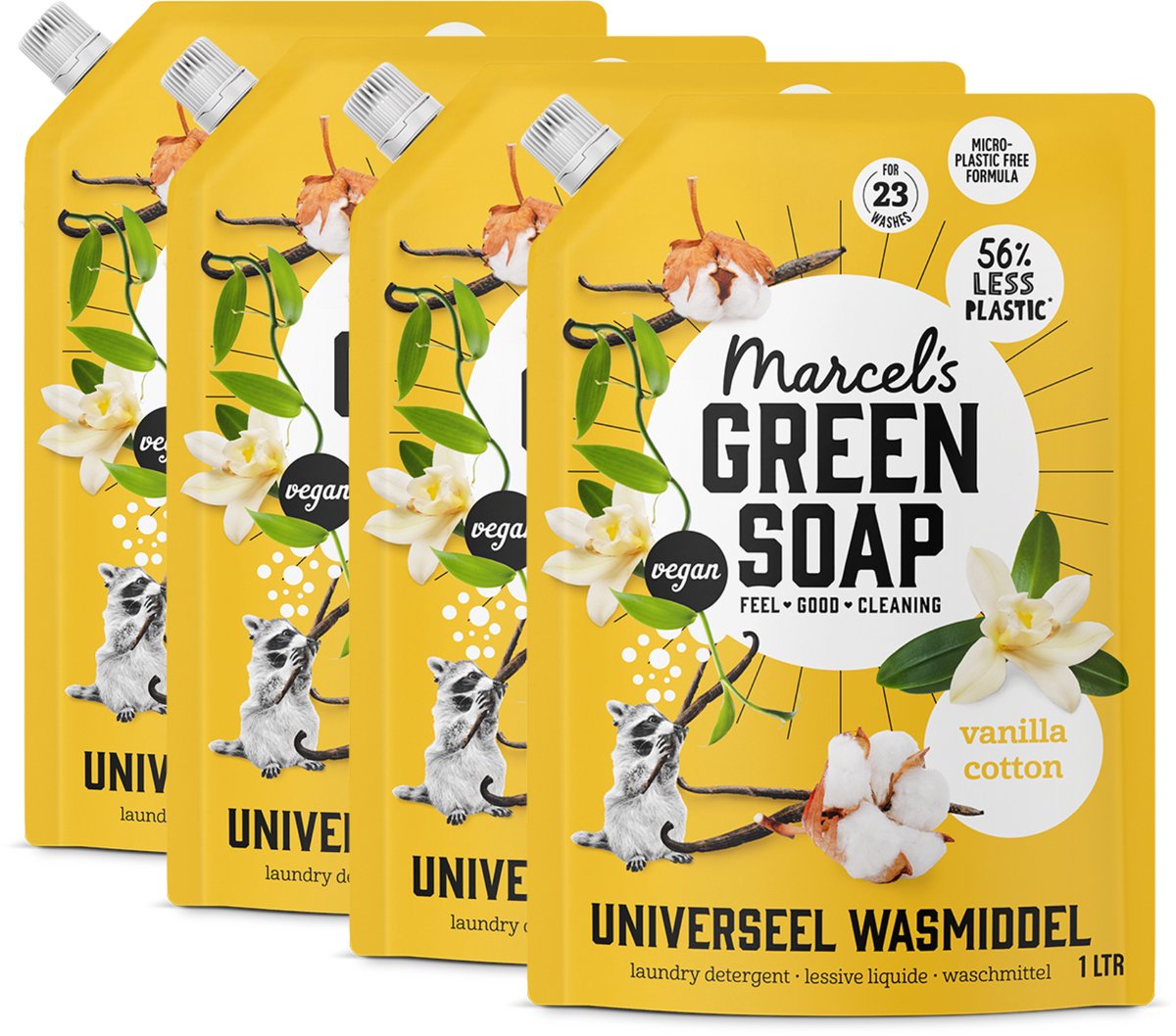 Recharge lessive universelle savon vert Marcel's - coton vanille - 4 x 1l - 92 lavages