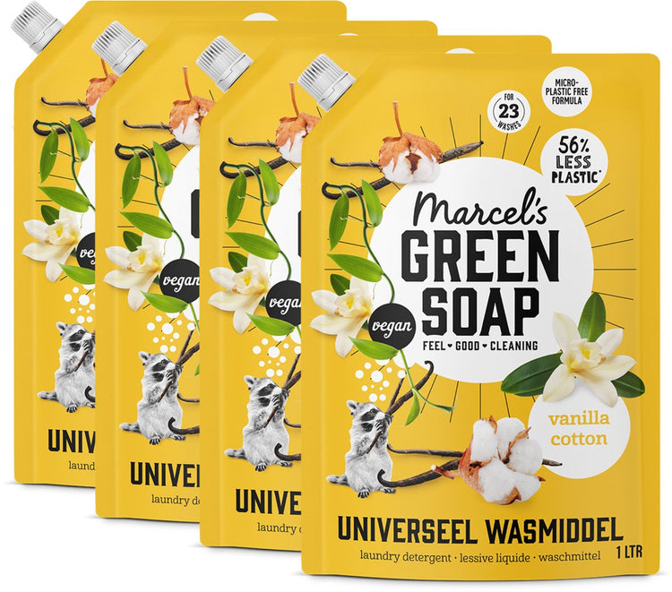 Recharge lessive universelle savon vert Marcel's - coton vanille - 4 x 1l - 92 lavages