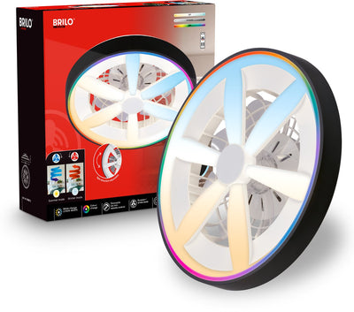 Briloner air - ventilateur de plafond avec éclairage RGB - plafonnier LED avec ventilateur - dimmable - 5 vitesses - lampe ventilateur mode été et hiver - RGB CCT - ø48cm - noir