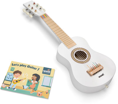 Woet ® guitare jouet en bois avec sangle de transport - blanc - instrument jouet - ma première guitare avec livret de musique - jouer de la guitare pour les enfants - à partir de 3 ans