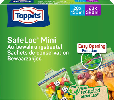 Toppits Mini Zip Bags Safeloc 150 ml 380 ml 40 pièces