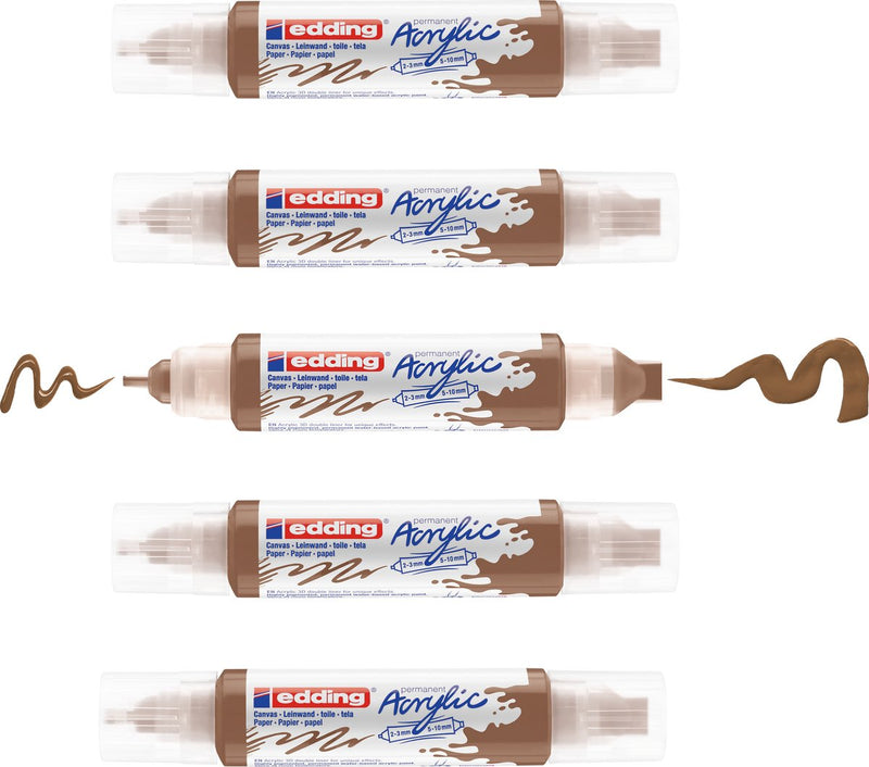 Edding 5400 Acrylique 3d double liner noisette - 5 tubes acryliques - double pointe 2-3 mm 5-10 mm - Peinture acrylique à base d'eau de haute qualité pour toile, papier bois