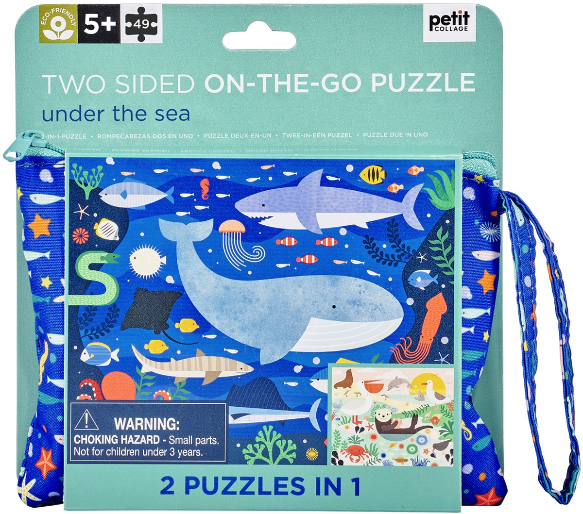 Petit collage puzzle double face loup sauvage dans un étui zippé | animaux dans la mer | à partir de 3 ans