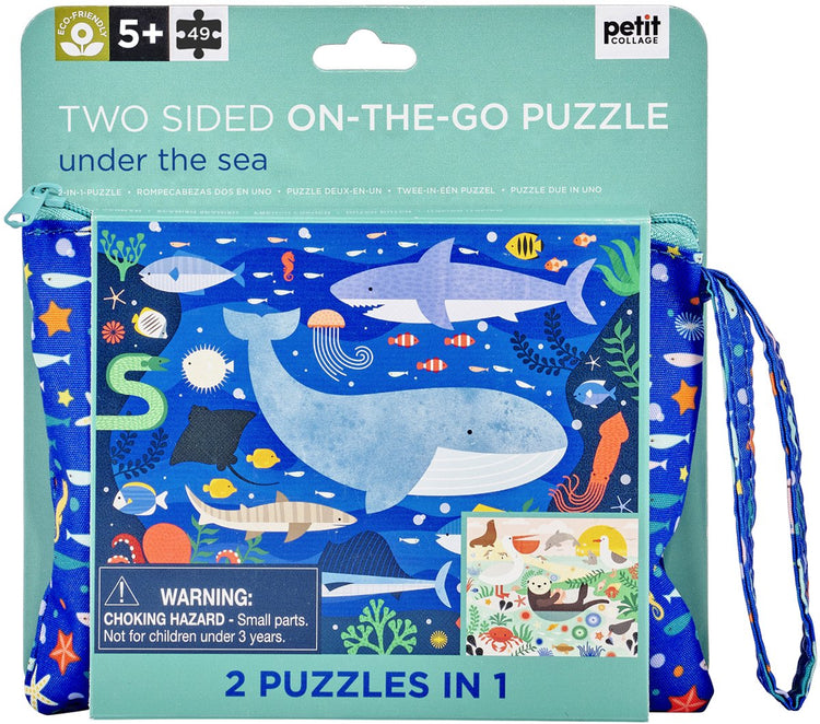 Petit collage puzzle double face loup sauvage dans un étui zippé | animaux dans la mer | à partir de 3 ans