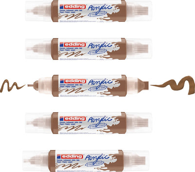 Edding 5400 Acrylique 3d double liner noisette - 5 tubes acryliques - double pointe 2-3 mm 5-10 mm - Peinture acrylique à base d'eau de haute qualité pour toile, papier bois