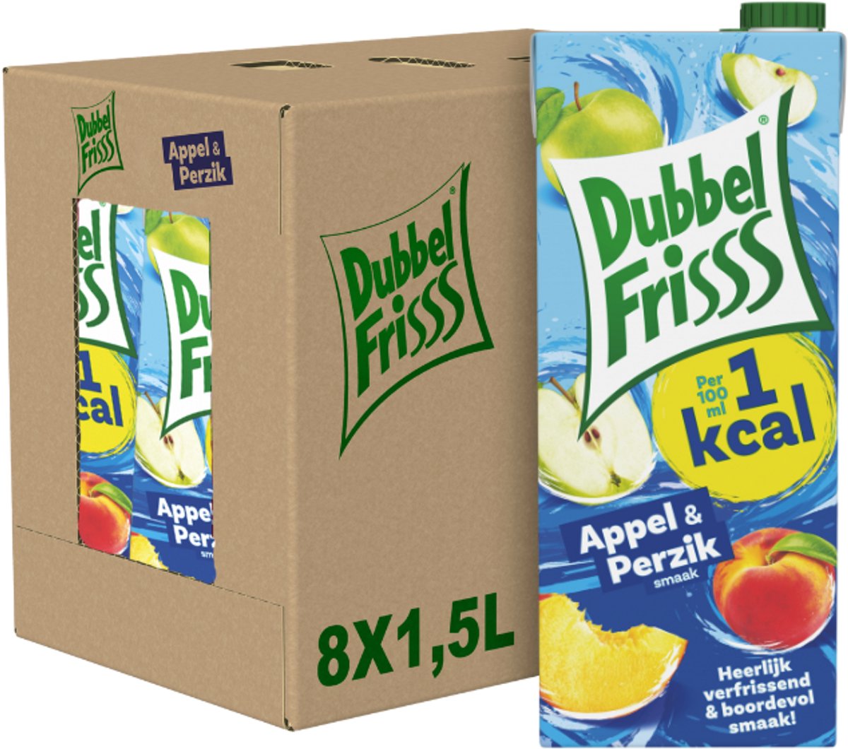 Dubbelfrisss - boisson gazeuse - pomme-pêche - 1kcal - 8 x 1,5l