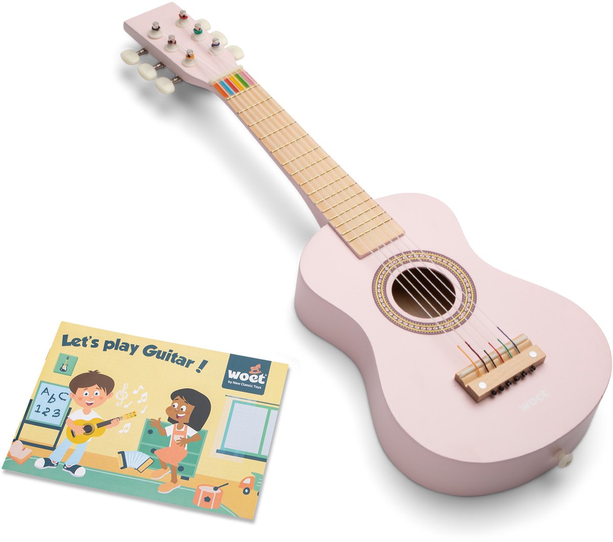 Woet ® guitare jouet en bois avec sangle de transport - rose - instrument jouet - ma première guitare avec livret de musique - jouer de la guitare pour les enfants - à partir de 3 ans