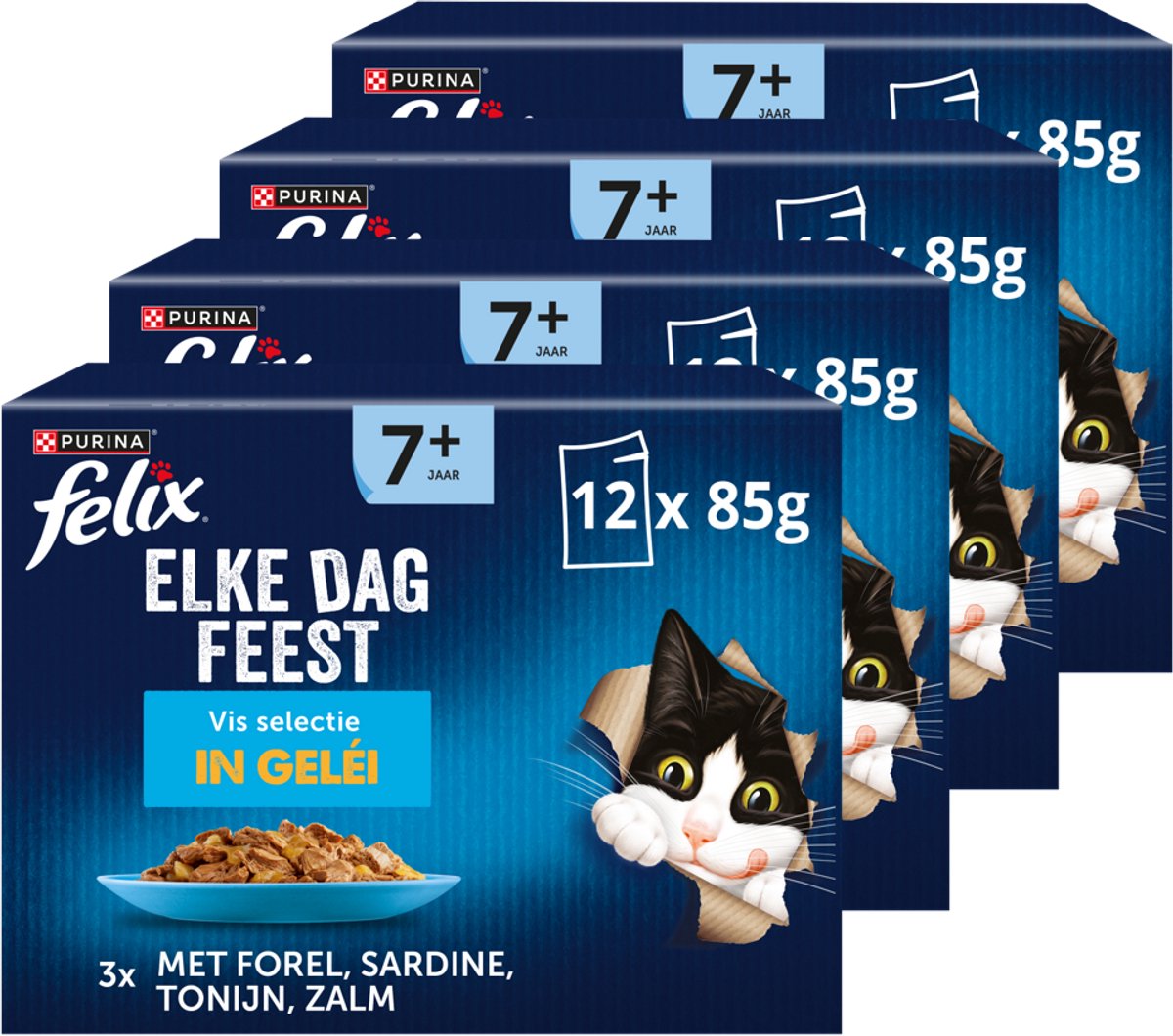 Felix Every Day Party 7+ Senior Fish Selection - Nourriture humide pour chat - Thon Saumon Sardines Truite - 48 x 85 g