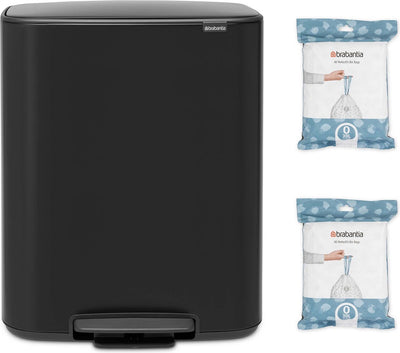 Poubelle Brabantia bo - 2 x 30 litres - avec 80 sacs poubelles - tri des déchets - noir mat