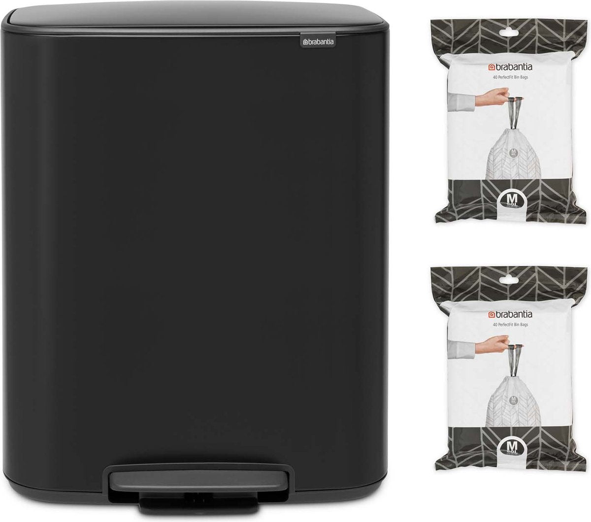 Poubelle Brabantia bo - 60 litres - 1 compartiment - avec 80 sacs poubelles - noir mat