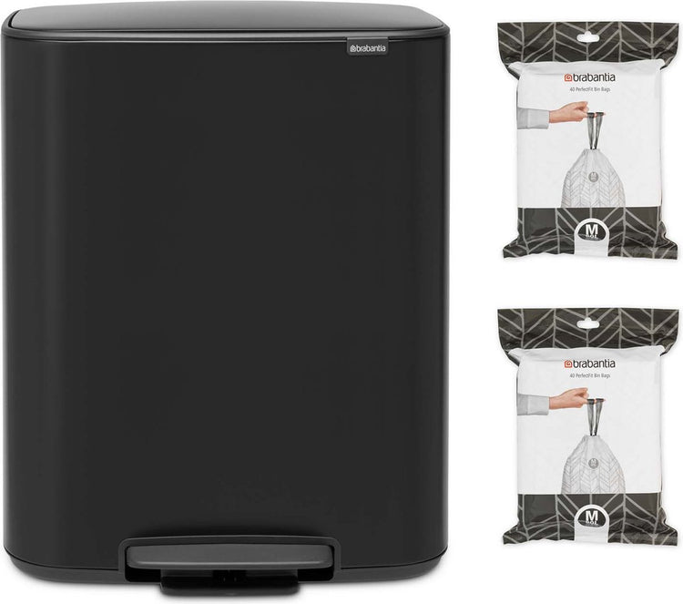 Poubelle Brabantia bo - 60 litres - 1 compartiment - avec 80 sacs poubelles - noir mat