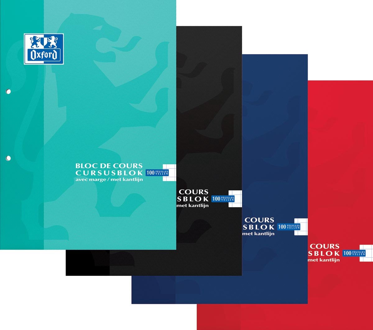 Oxford school course pad, assorted colors, ft a4, 100 sheets, squared 10 mm 5 pieces