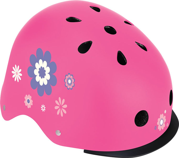 Casque de vélo Globber - Elite Lights - XS S (réglable de 48 à 53 cm) - avec éclairage - rose avec imprimé floral