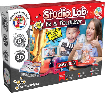 Science 4 you science4you be a youtuber – coffret d'expérimentation scientifique – 13 expériences virales avec caméra écran vert – à partir de 8 ans